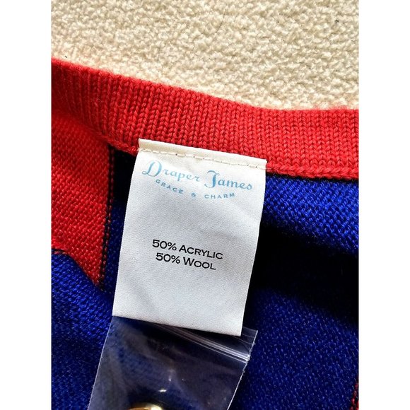 Draper James Red Blue Cotton Spirit Sweater Cape Poncho One Size NWT - Picture 5 of 8